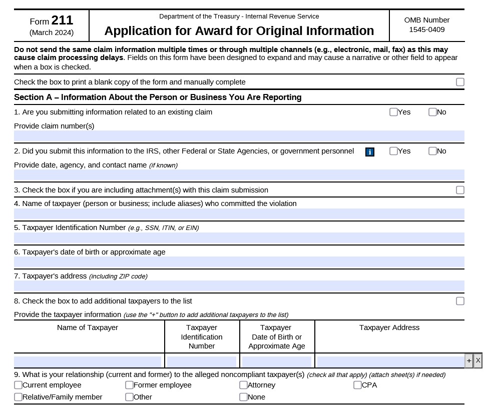 IRS Form 211: Download the Official Form and File a Whistleblower Award Claim